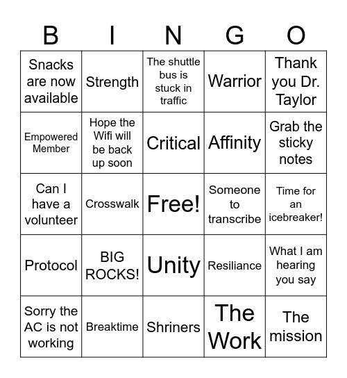 Roundtable Bingo Card