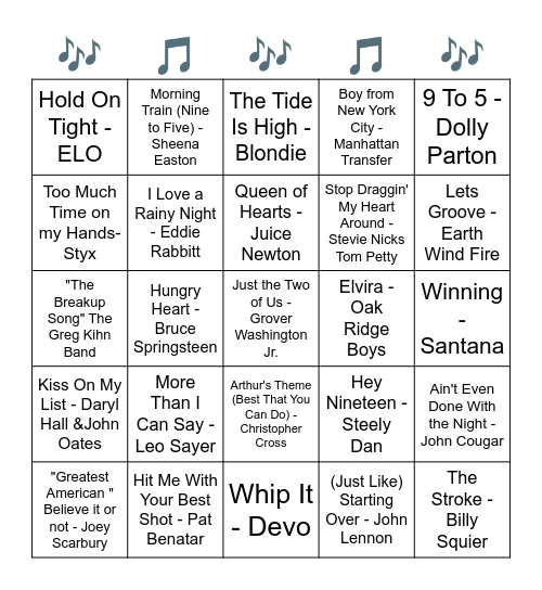 SONGS FROM 1981 Bingo Card