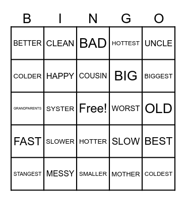BINGO!!! Bingo Card