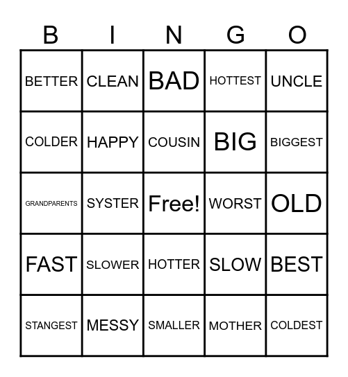 BINGO!!! Bingo Card