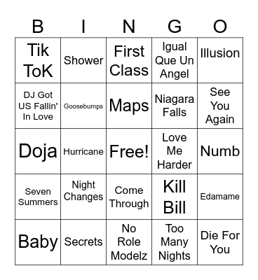 Music Bingo Round 1 Bingo Card