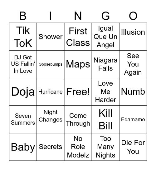 Music Bingo Round 1 Bingo Card