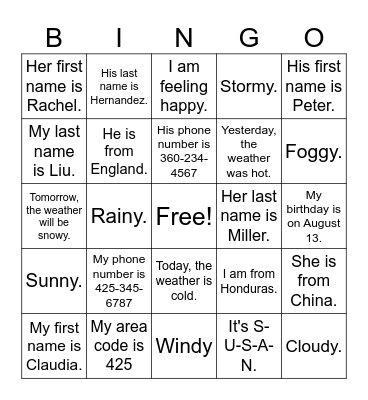 E Bingo Card