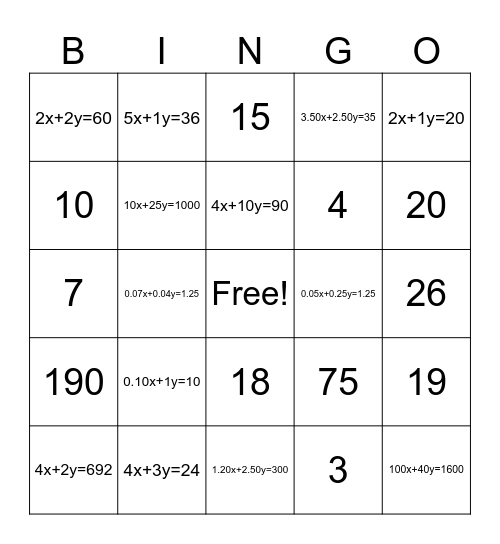 Standard Form Bingo Card