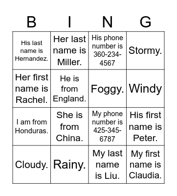 Teacher Elaine Bingo Card
