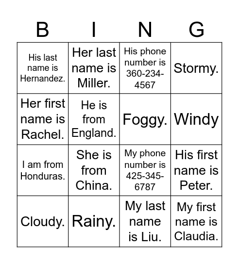 Teacher Elaine Bingo Card