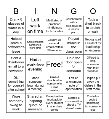 Staff Bingo Card