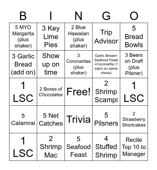 Week Day Bingo Card