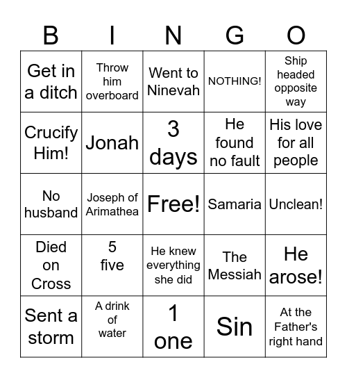 God's Love for Us! Bingo Card