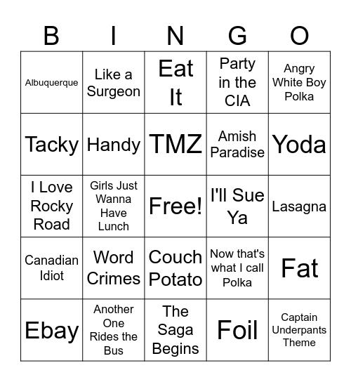 Best of "Weird Al" Bingo Card