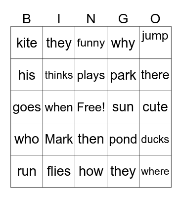 Mark at the Park Bingo Card