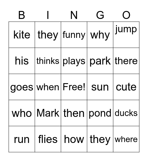 Mark at the Park Bingo Card