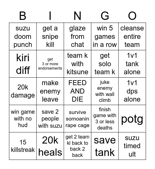 OW2 kiriko Bingo Card