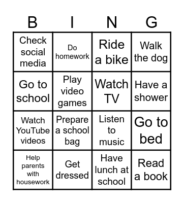 daily routine Bingo Card