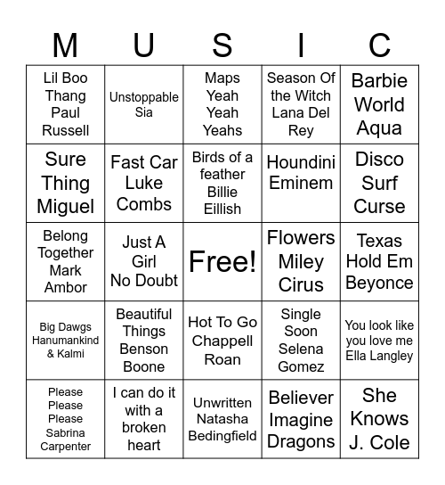 Viral Hits Bingo Card