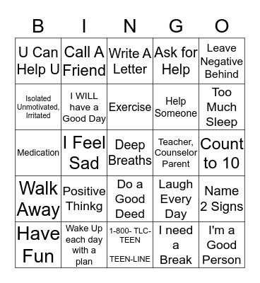 Break the Cycle Bingo Card