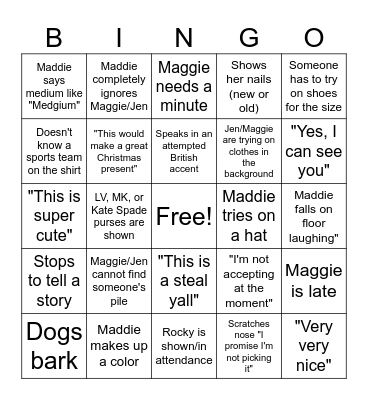 Maddie's Live Bingo Card