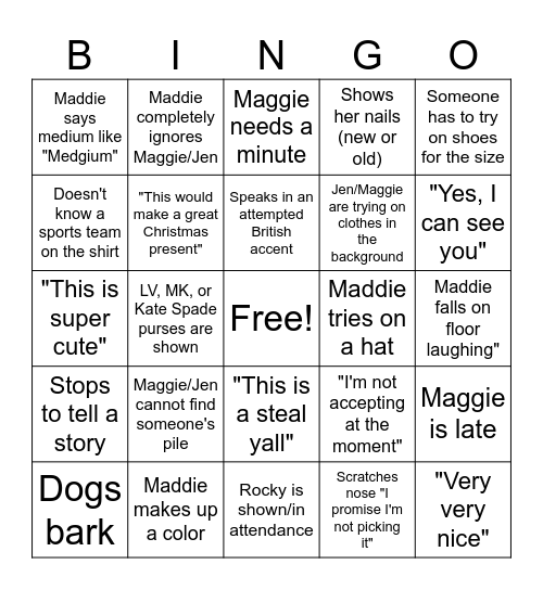 Maddie's Live Bingo Card