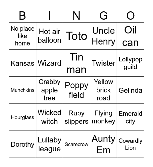 Wizard of Oz Bingo Card