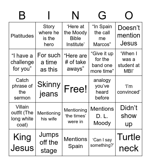 Mark Jobe Bingo Card