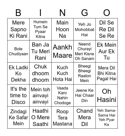 BOLLYWOOD MUSIC Bingo Card