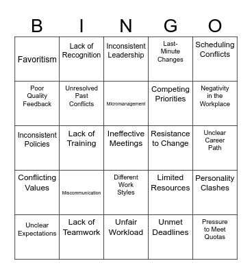 Conflict Bingo Card