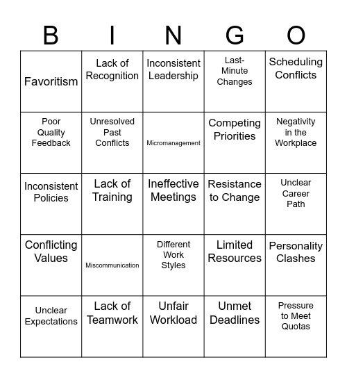 Conflict Bingo Card