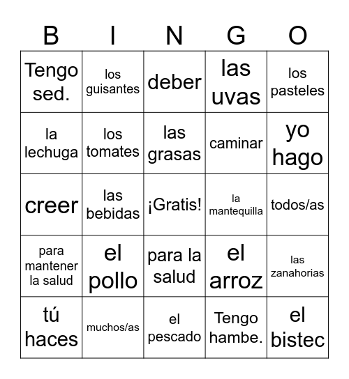 Realidades 1 3B Bingo Card