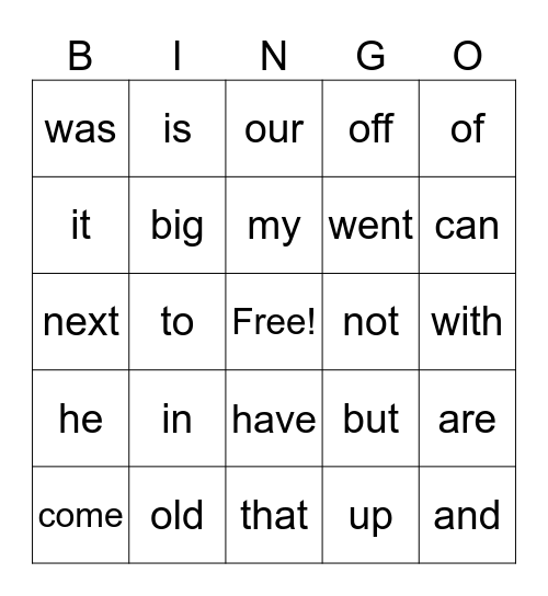 Phase 3 & 4 Common words Bingo Card