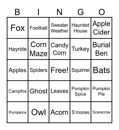 Autumn Bingo Card