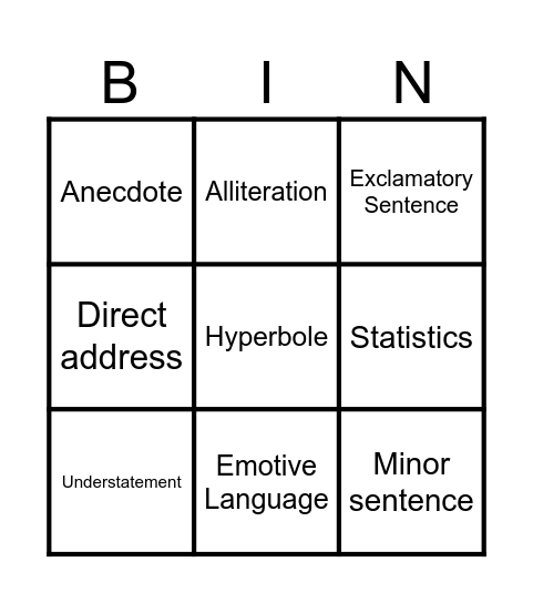 Persuasive Techniques Bingo Card