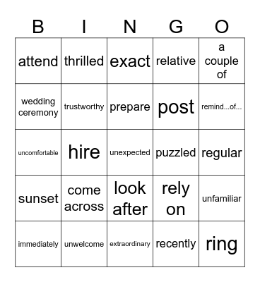 Bingo(第八周周测完形+语法） Bingo Card