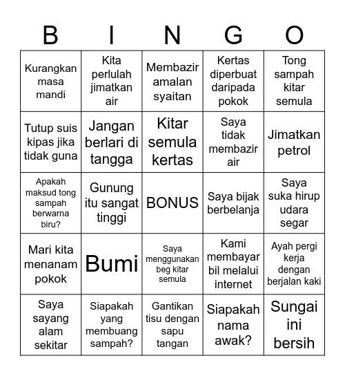 AKTIVITI BAHASA MELAYU Bingo Card