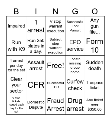 SPEC 5 Bingo Card