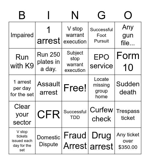 SPEC 5 Bingo Card