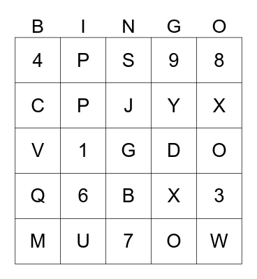 Numeros y Letras Bingo Card