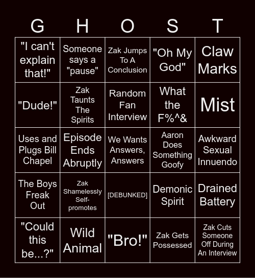 Ghost Adventures BINGO Card