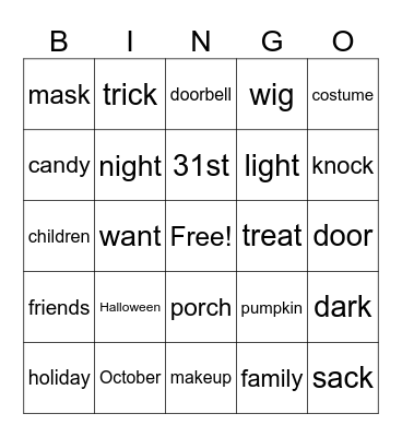 Halloween Bingo Card