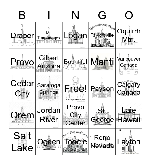 Temple Bingo Card