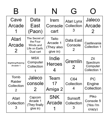 2025 Evercade/Super Pocket Bingo Card