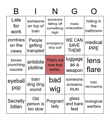 Train to Busan PEOC Bad Movie Bingo Card