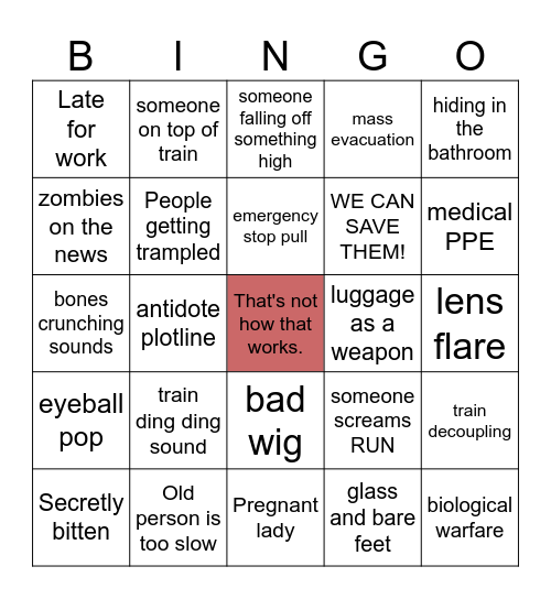 Train to Busan PEOC Bad Movie Bingo Card