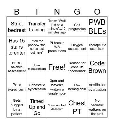 BINGO: Physical Therapy Edition Bingo Card