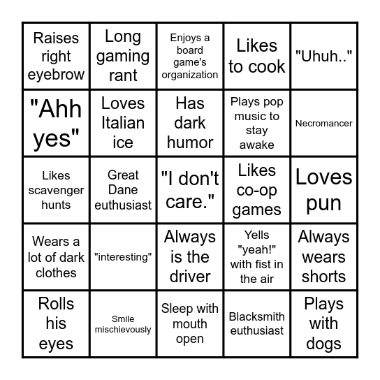 Andrew Bingo Card