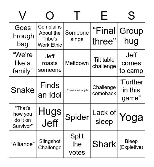 Survivor Bingo Oct 23rd Bingo Card