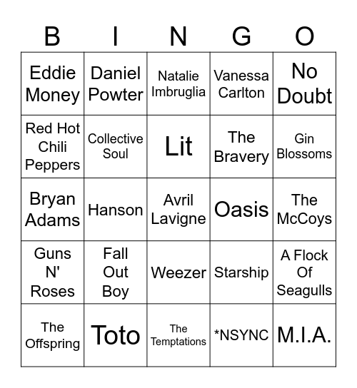 Music Bingo Card
