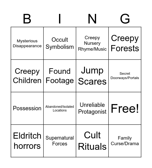 Horror tropes bingo Card