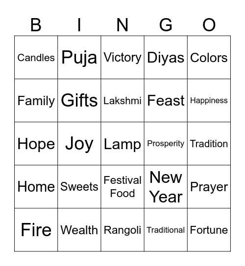 Diwali Bingo Card