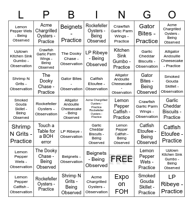 Heart of House Louisiana Purchase Training Bingo Card