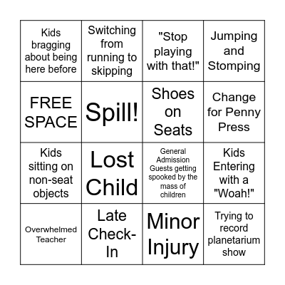 Chaperone BINGO Card